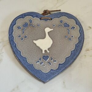Vintage 80s CCP Duck Trivet Wall Hanging Blue White Ceramic Cottage Core‎ Granny